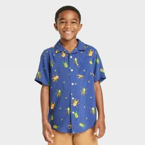 Boys Short Sleeve Beetle Printed Button-Down Resort Shirt Cat & Jack Blue Medium